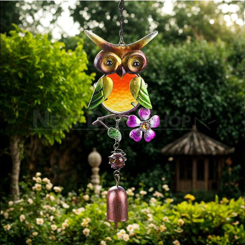 Stained Glass & Iron Owl Garden Wind Chime-Next Deal Shop-B-Next Deal Shop