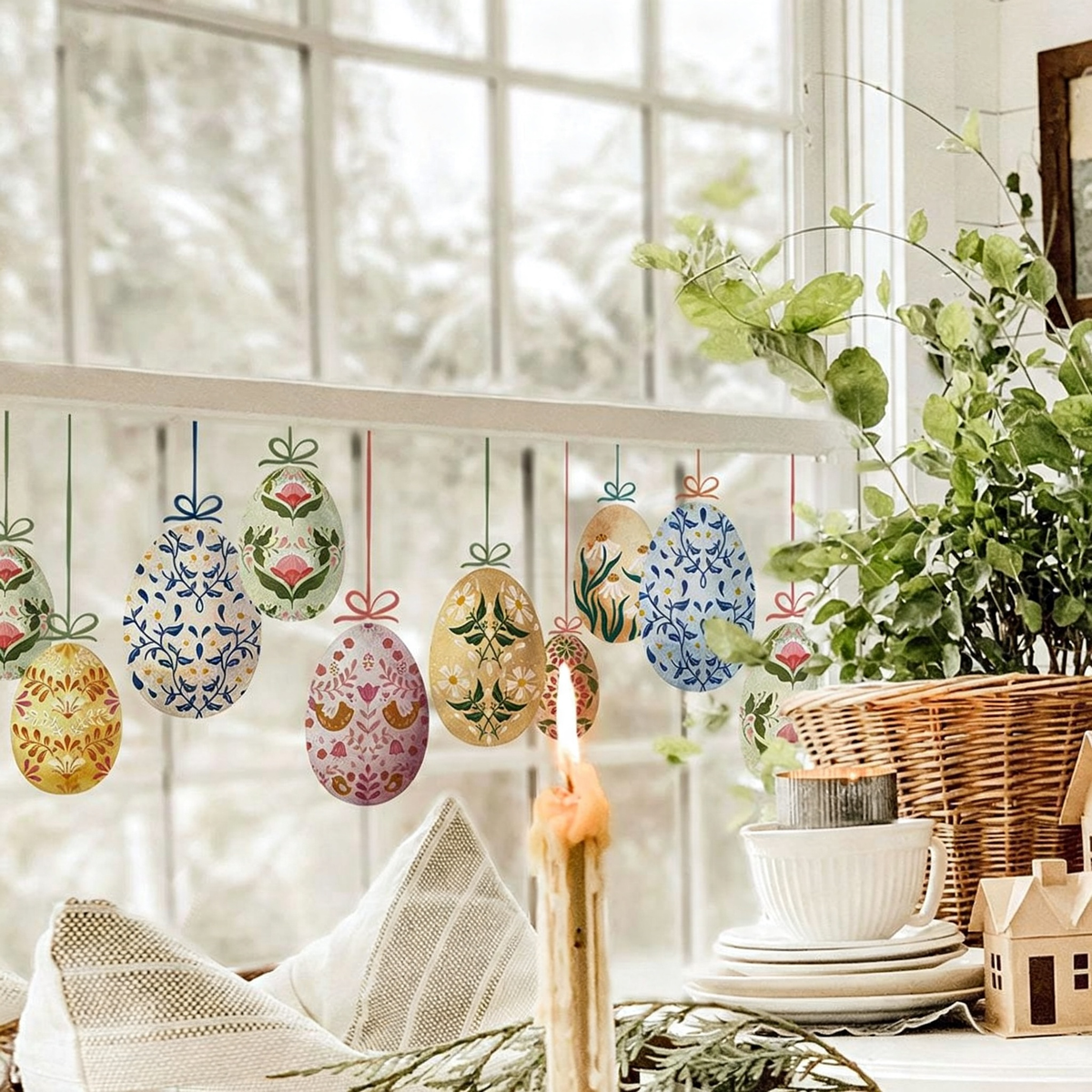 Vintage Floral Easter Egg Window Cling  -  Spring Window Holiday Decor