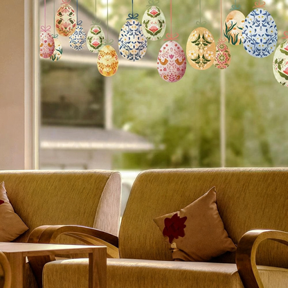 Vintage Floral Easter Egg Window Cling  -  Spring Window Holiday Decor