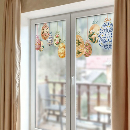 Vintage Floral Easter Egg Window Cling  -  Spring Window Holiday Decor