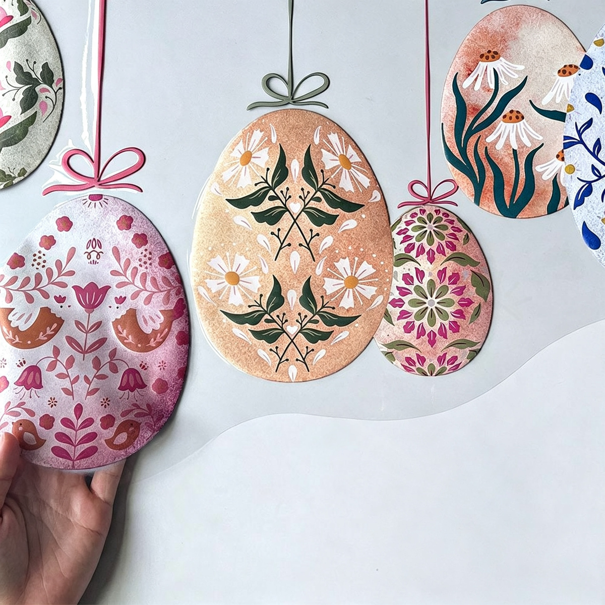 Vintage Floral Easter Egg Window Cling  -  Spring Window Holiday Decor