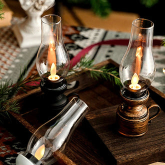 Vintage Style Battery Powered LED Candle Kerosene Lantern  -  Tabletop Christmas Decor