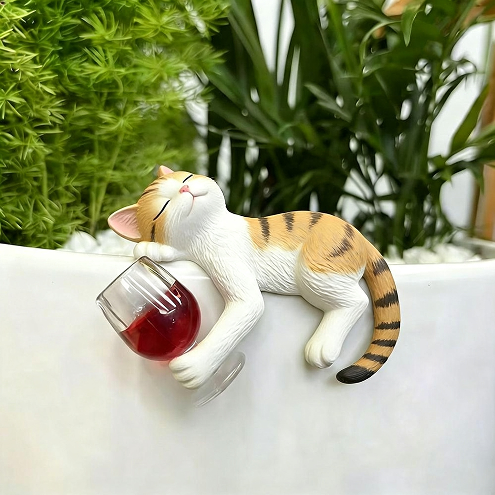 Whimsical Animal Hand-Painted Resin Tipsy Cat Pot Hugger - Garden & Patio Decor-View 1-Next Deal Shop