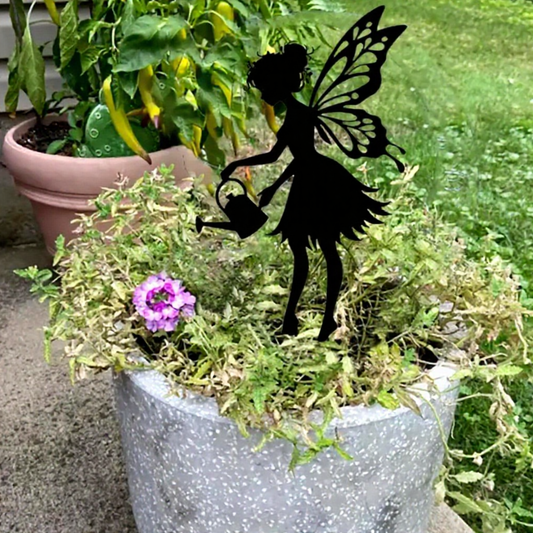 Whimsical Metal Fairy Silhouette Garden Stake - Outdoor Lawn Patio Yard Ornament