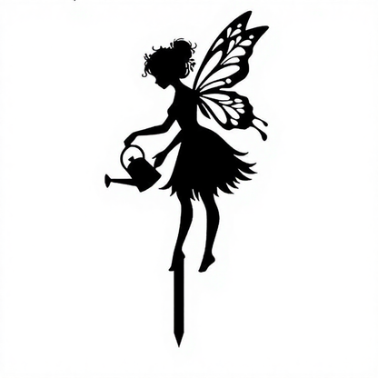 Whimsical Metal Fairy Silhouette Garden Stake - Outdoor Lawn Patio Yard Ornament