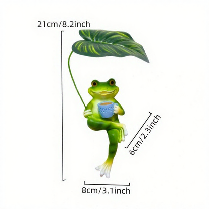 Whimsical Resin Coffee Frog Figurine with Leaf Umbrella - Outdoor Lawn Patio Garden Decor