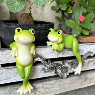 Whimsical Resin Frog Pot Hugger - Set of 2 , Flower Pot & Garden Decor