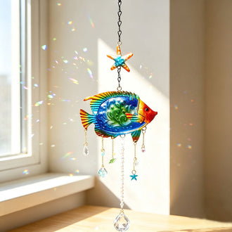 Stained Glass Tropical Fish Crystal Suncatcher Window Hanging Decor
