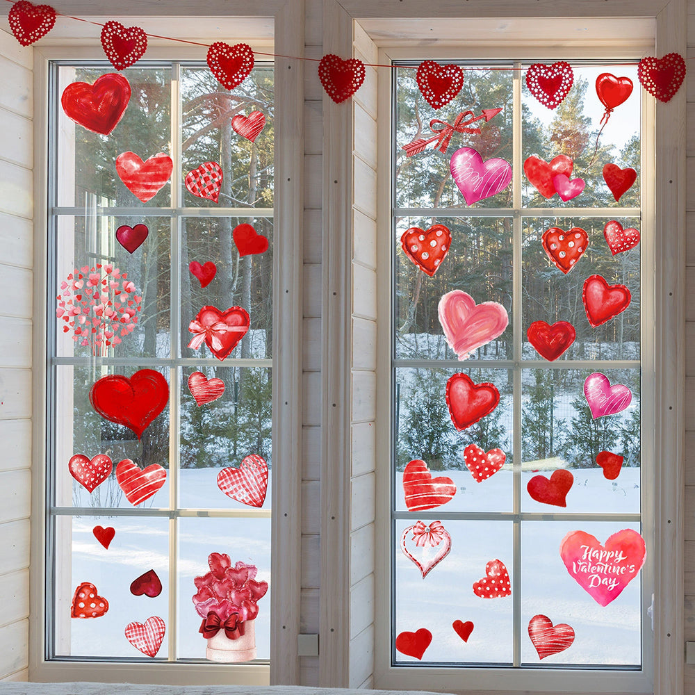 Romantic Heart Window Clings - Home Glass Window Valentine Wedding Decals