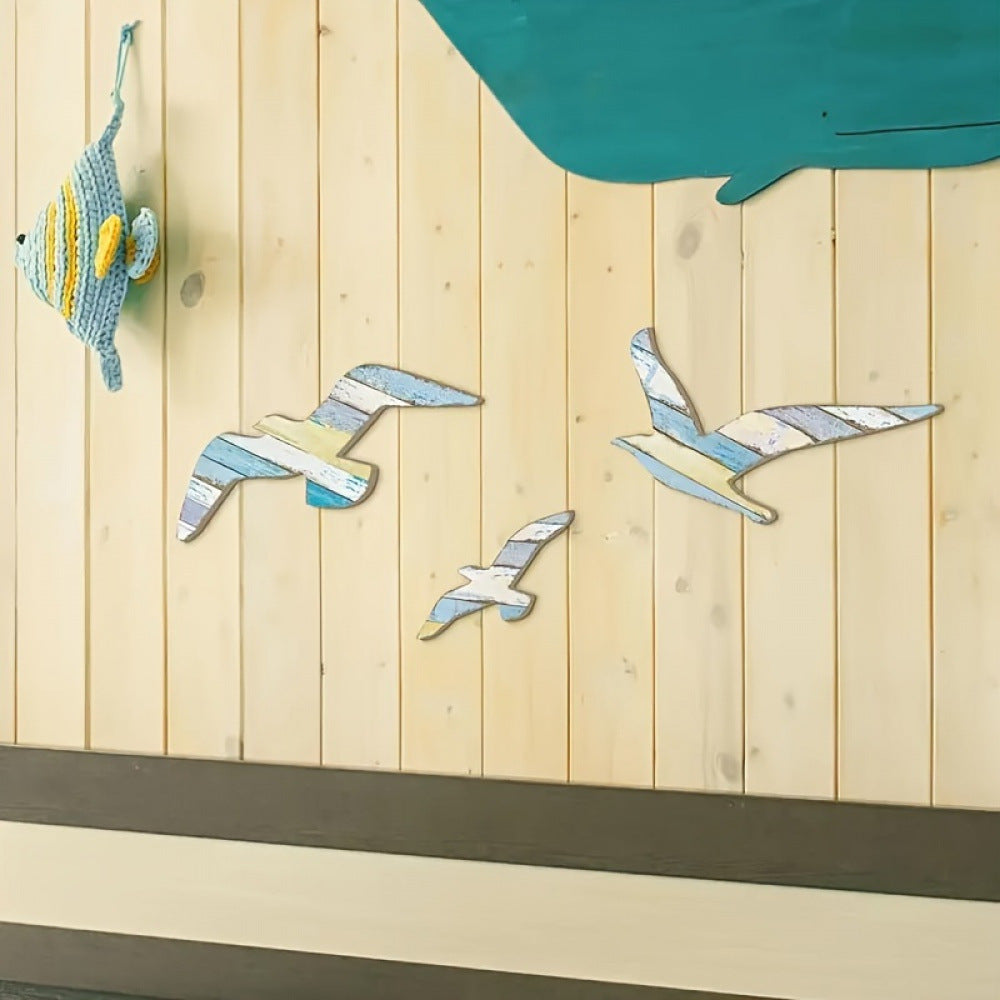 3 Pcs - Nautical Wooden Seagull Wall Decor - Coastal Wall Art For Garden Patio Fence Outdoor Wall Decoration