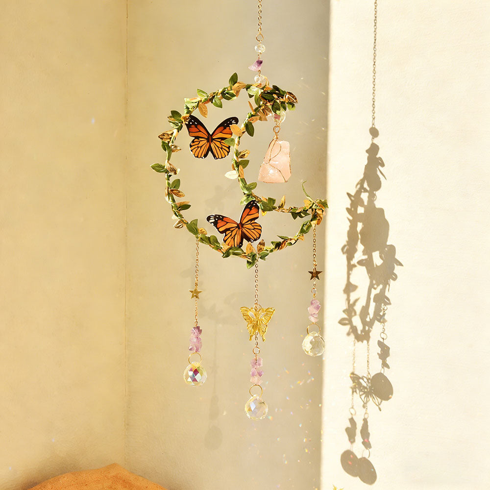 Moon & Butterfly Crystal Suncatcher - Home Window Indoor Wall Hanging Decoration