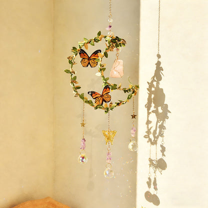 Moon & Butterfly Crystal Suncatcher - Home Window Indoor Wall Hanging Decoration