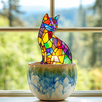 Colorful Cat Flower Pot Decor