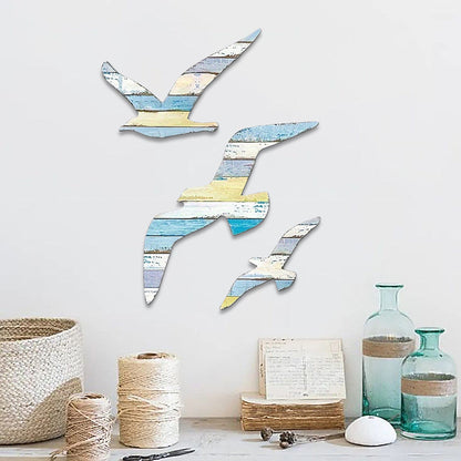 3 Pcs - Nautical Wooden Seagull Wall Decor - Coastal Wall Art For Garden Patio Fence Outdoor Wall Decoration