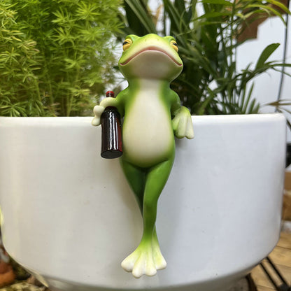 Whimsical Weatherproof Resin Frog Pot Hugger - Planter & Flower Bed Decor