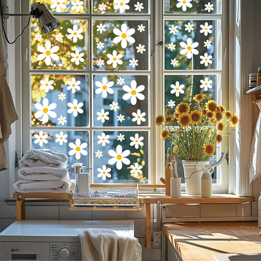 72 Pcs White Daisy Flower Window Clings - Home Glass Window Decor
