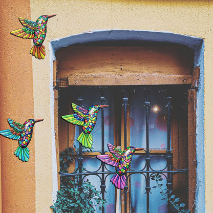 4 Pcs - Colorful Metal Hummingbird Wall Decor - Home Patio Garden Fence Art Ornament