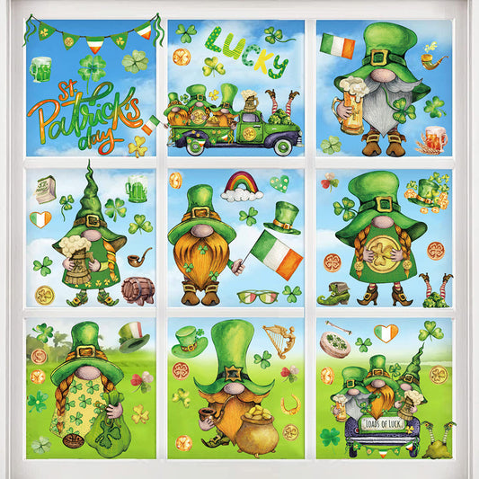 9 Sheets Adorable St. Patrick's Day Window Cling - Home Glass Holiday Decal