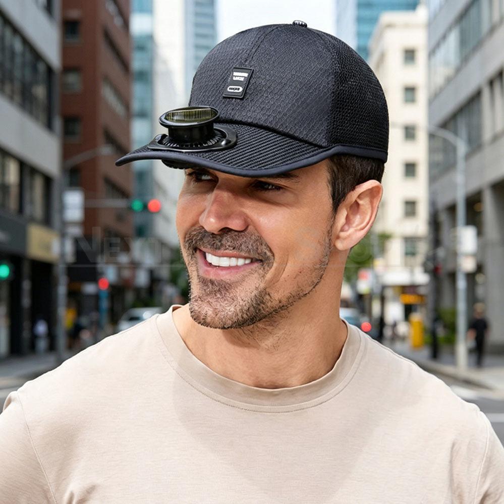 Breathable Mesh Sun Hat with Solar Fan