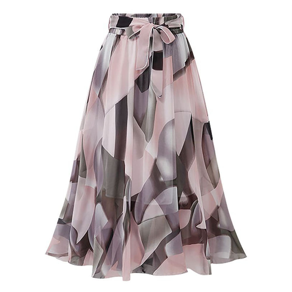 Floral Chiffon Midi Skirt - Fashion Women Summer Beach Daily Casual Wear
