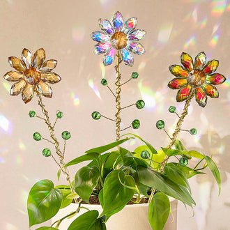 Set of 3 Crystal Sunflower Suncatcher Plant Stakes