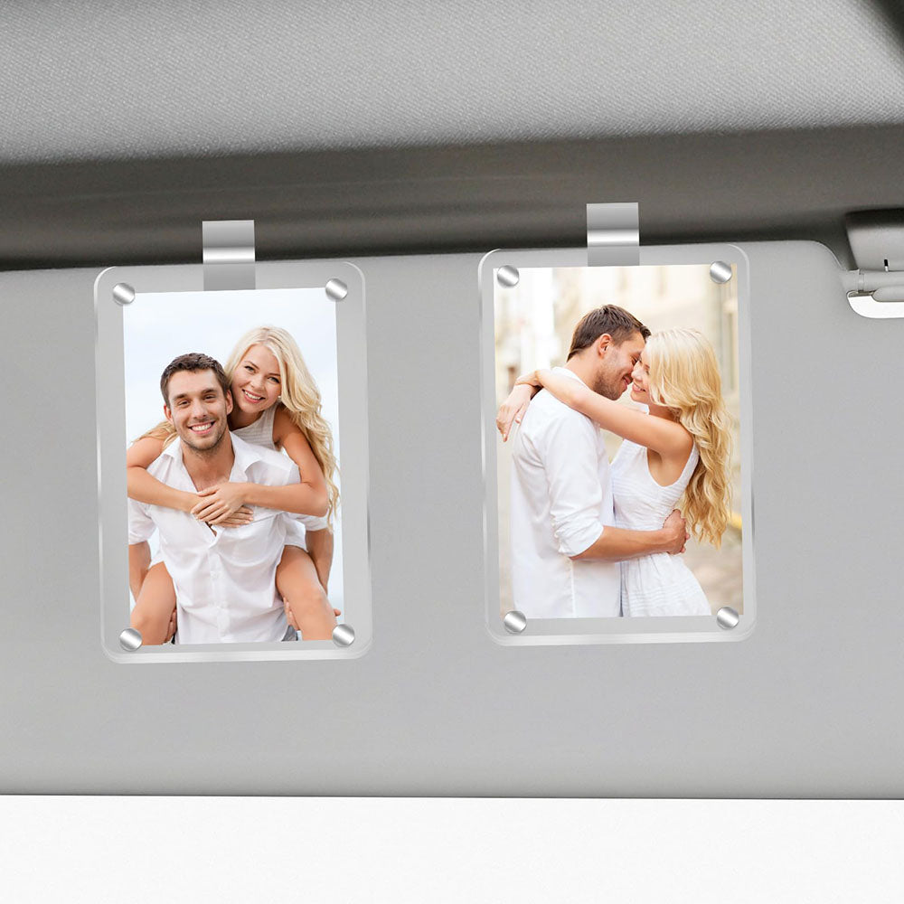 2 Pack Magnetic Picture Holder with Car Visor Clip - Car Sun Visor Photo Storage Accessory