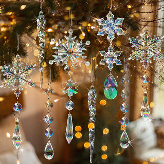 10 Pcs - Iridescent Christmas Snowflake & Icicle Hanging Ornament