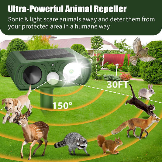 Solar Powered Ultrasonic Animal Repeller with Motion Sensor - Yard Garden Outdoor Pest Deterrent Device