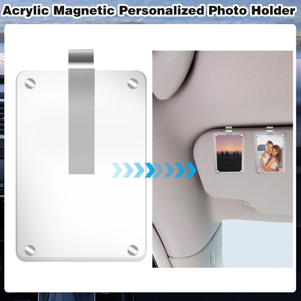 2 Pack Magnetic Picture Holder with Car Visor Clip - Car Sun Visor Photo Storage Accessory