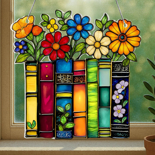 Colorful Floral Book Hanging Decor - Home Living Room Wall Window Decoration