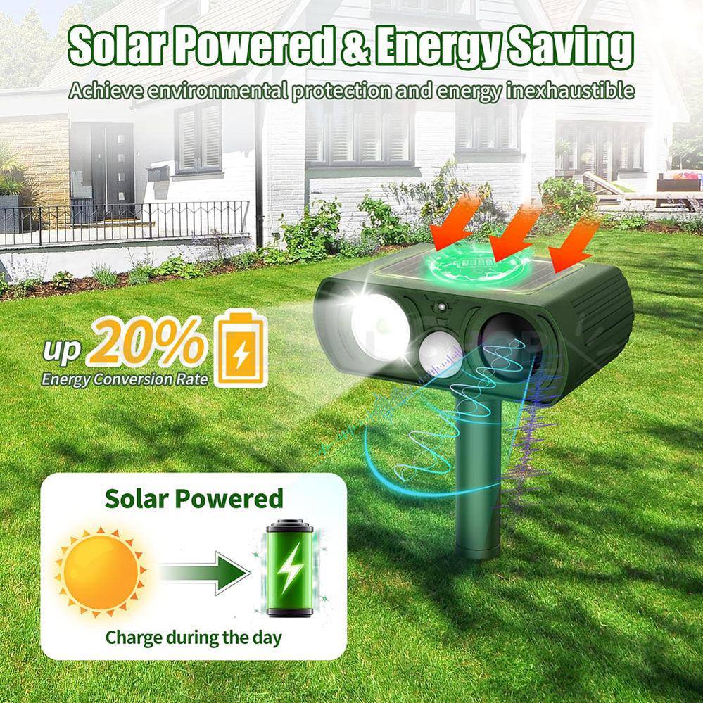 Solar Powered Ultrasonic Animal Repeller with Motion Sensor - Yard Garden Outdoor Pest Deterrent Device