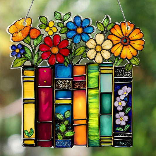 Colorful Floral Book Hanging Decor - Home Living Room Wall Window Decoration