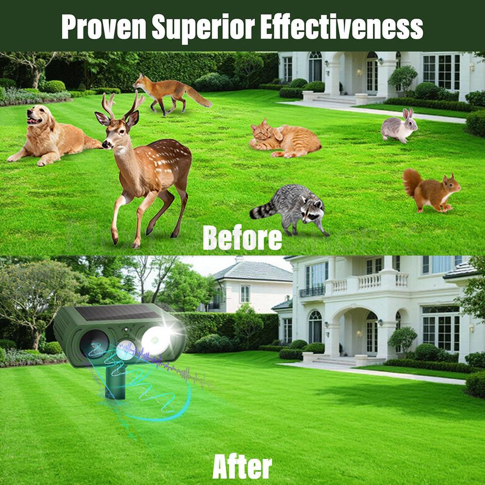 Solar Powered Ultrasonic Animal Repeller with Motion Sensor - Yard Garden Outdoor Pest Deterrent Device