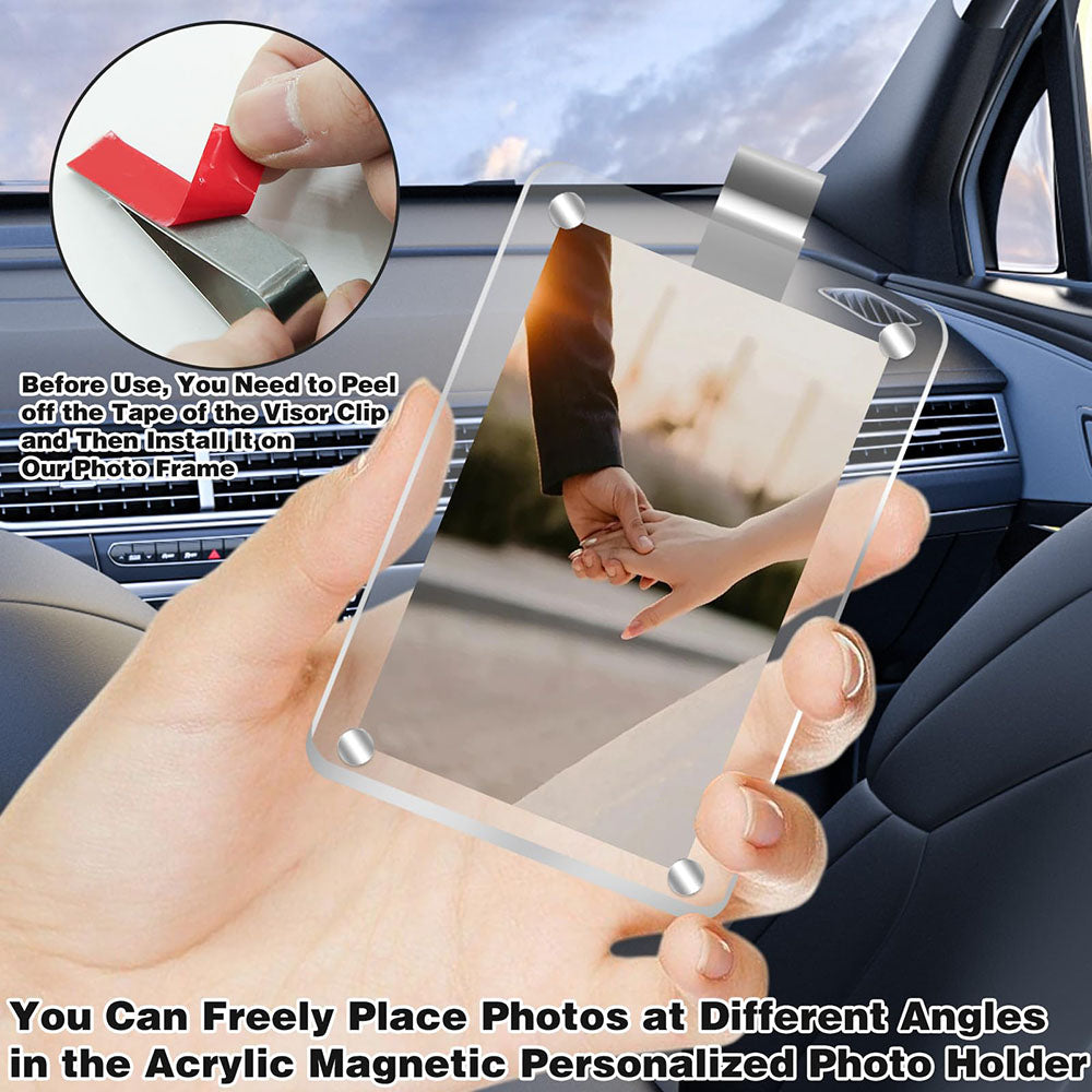 2 Pack Magnetic Picture Holder with Car Visor Clip - Car Sun Visor Photo Storage Accessory
