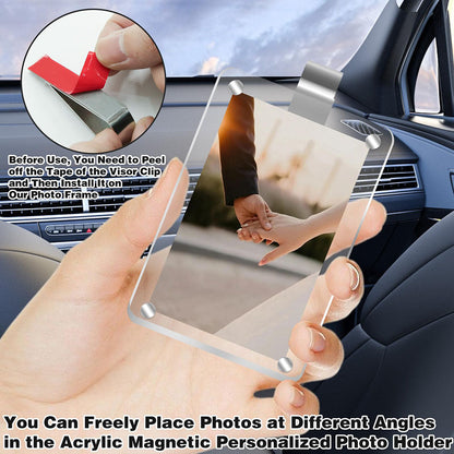 2 Pack Magnetic Picture Holder with Car Visor Clip - Car Sun Visor Photo Storage Accessory
