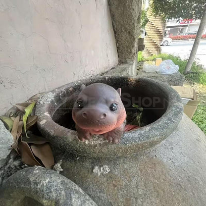 Adorable Chubby Hippo Pot Hugger - Garden Yard Potted Plant Edge Decor