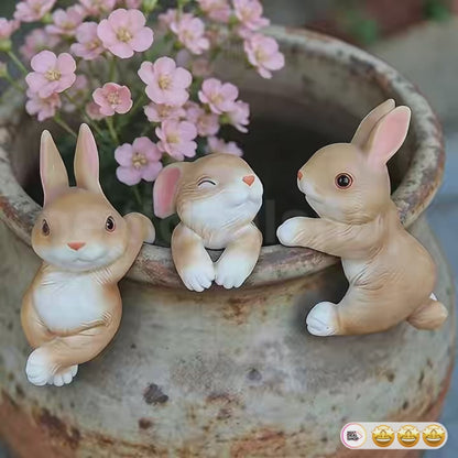 Set of 3 Adorable Bunny Pot Huggers - Garden Yard Potted Flower Pot Figurine Decoration