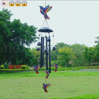 Colorful Metal Hummingbird Wind Chime  -  Porch & Patio Hanging Decor