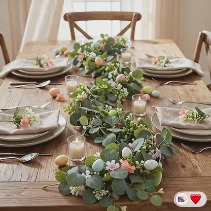 Pastel Easter Egg & Eucalyptus Garland  -  5.58 ft, Mantel & Door Spring Holiday Decor