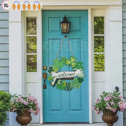 Hand Crafted Wooden St.Patrick’s Day Door Wreath - Outdoor Front Door Porch Decoration