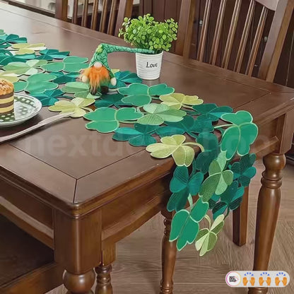 Embroidered Irish Clover Table Runner - 15×34 Inch, St.Patrick’s Day Dining Table Decor