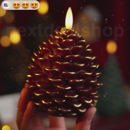 Battery Powered Flameless LED Pinecone Candle Light - Holiday Tabletop Christmas Decor