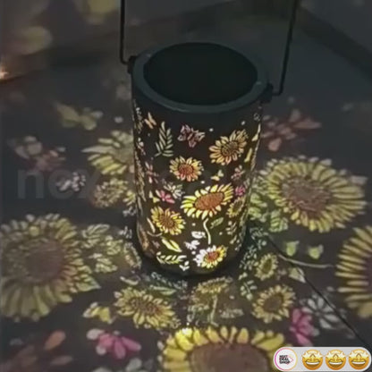 Solar Powered Multicolor LED Sunflower Metal Lantern  -  Weatherproof Patio & Deck Lighting