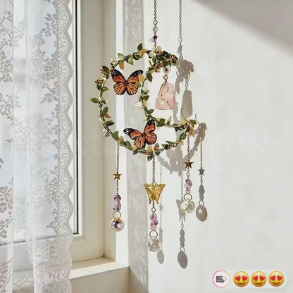 Moon & Butterfly Crystal Suncatcher - Home Window Indoor Wall Hanging Decoration