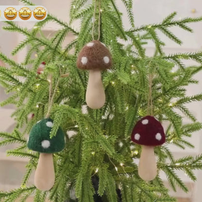 3 Pcs Christmas Felt Mushroom Hanging Ornament Set - Xmas Tree Holiday Hanging Decor