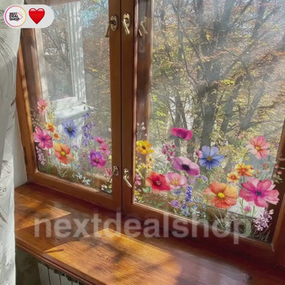 Colorful Floral Window Cling - Decorative Indoor Home Window Accessory