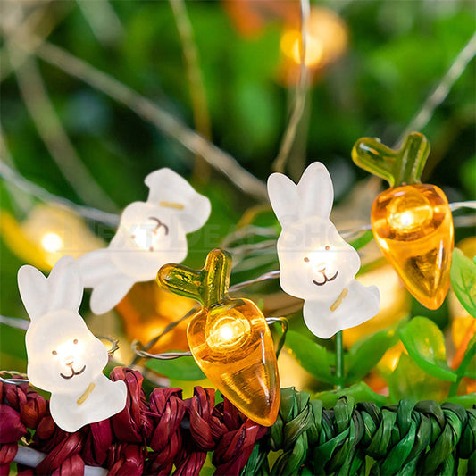 Battery Powered Adorable Bunny & Carrot LED String Light - 9.84 ft, 30 LED, Easter Home Lighting Decor