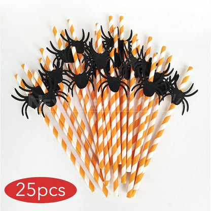 25 Packs - Halloween Paper Drinking Straws-Next Deal Shop-Spider-Next Deal Shop