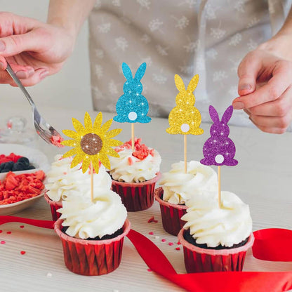 12 Pcs - Colorful Bunny Cupcake Toppers-Next Deal Shop-Next Deal Shop