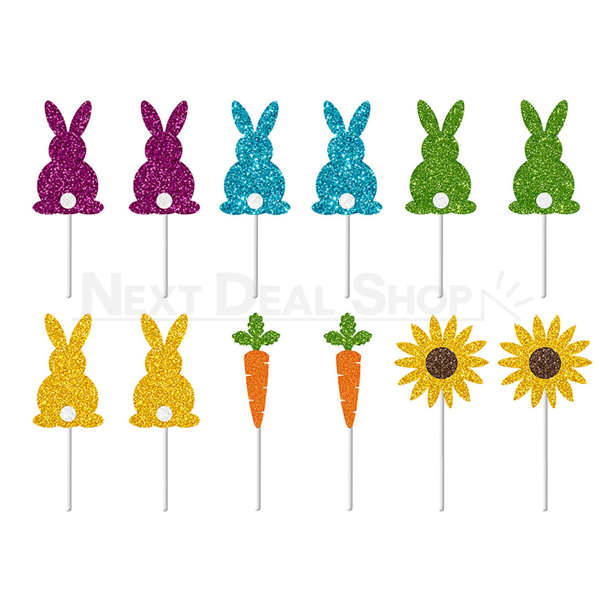 12 Pcs - Colorful Bunny Cupcake Toppers-Next Deal Shop-Next Deal Shop